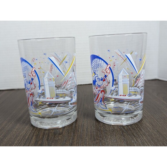 McDonalds Walt Disney World 25th Anniversary Mickey Mouse Epcot Drink Glasses - Picture 4 of 9